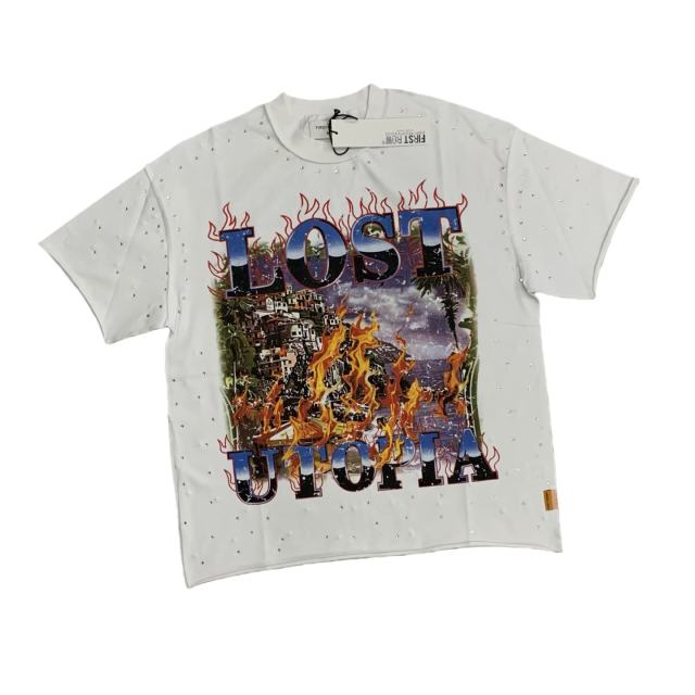 LOST UTOPIA BURNING FLAME Rhinestone Tee 28748377