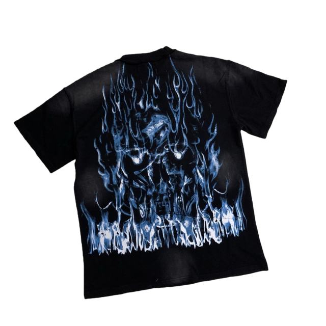 Sinister Flame Rhinestone Print Washed Version Tee 28748595