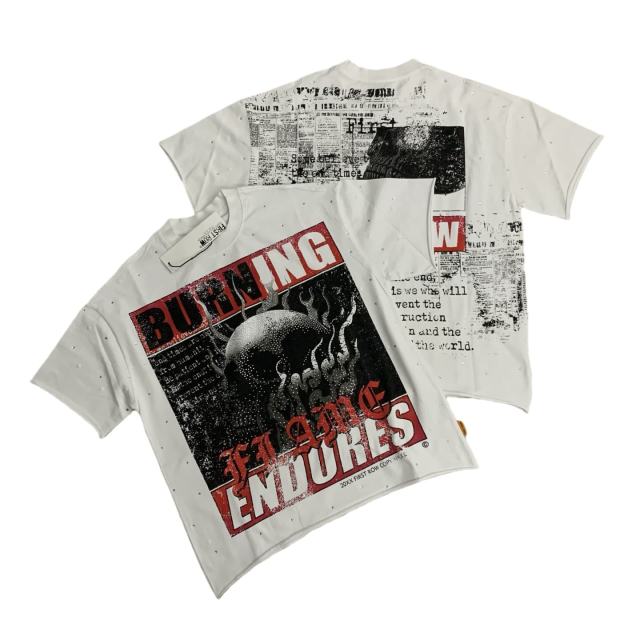 Skull Newspaper Rhinestone Print Washed Version Tee 2 colors 28748592