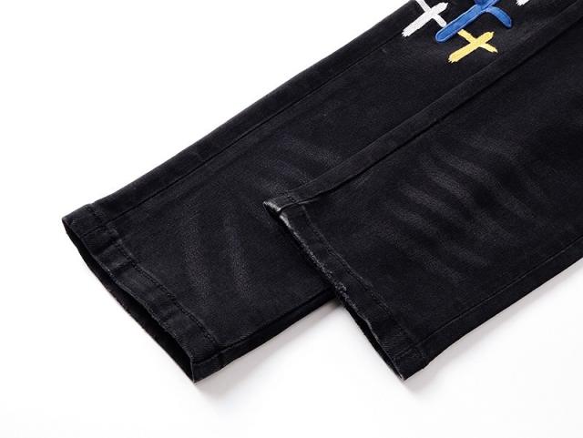 Colorful Cross Embroidered Jeans 28750151