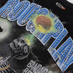 Brain Skull Silver Hot Stamping Print Washed Version Long Sleeve T-Shirt 28758376