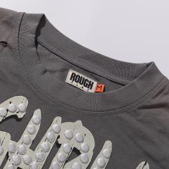 Rock Gesture Guitar Neck Silver Hot Stamping Print Washed Version Long Sleeve T-Shirt 28758377