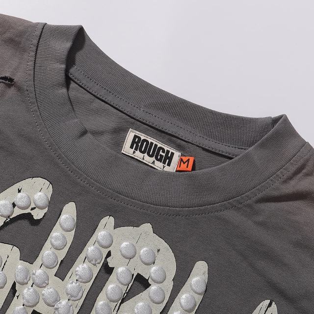 Rock Gesture Guitar Neck Silver Hot Stamping Print Washed Version Long Sleeve T-Shirt 28758377