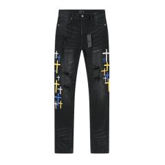 Colorful Cross Embroidered Jeans 28750151