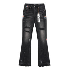Distressed Ink-Splattered Flared Jeans 28677334