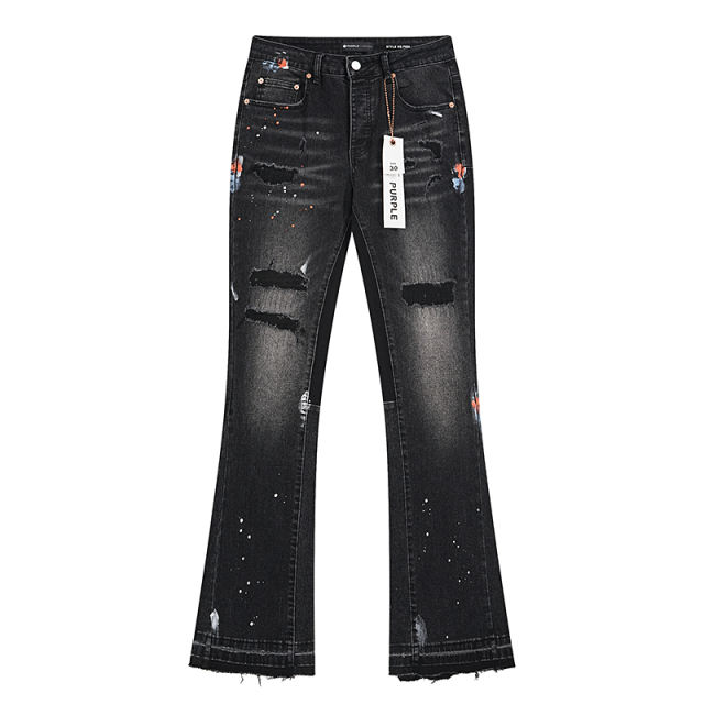 Distressed Ink-Splattered Flared Jeans 28677334