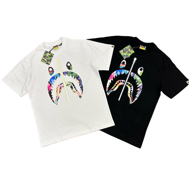 1:1 quality version Artistic Camouflage Shark Mouth Zipper Print Tee 2 colors 28746635