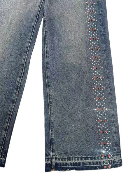 1:1 quality version Both sides Gemstone-Studded Straight-Leg Jeans 2 colors 28758457