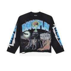 Yellow Sand Skull Rhinestone Print Washed Version Long Sleeve T-Shirt 28758388