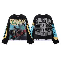 Car Crash Skull Silver Hot Stamping Print Washed Version Long Sleeve T-Shirt 28758375