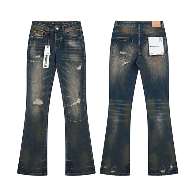 Patched Distressed Slightly Flared Jeans 28678946