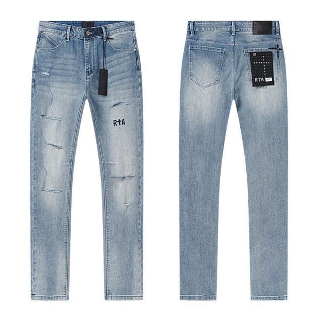 Embroidered Logo Distressed Jeans 28750121