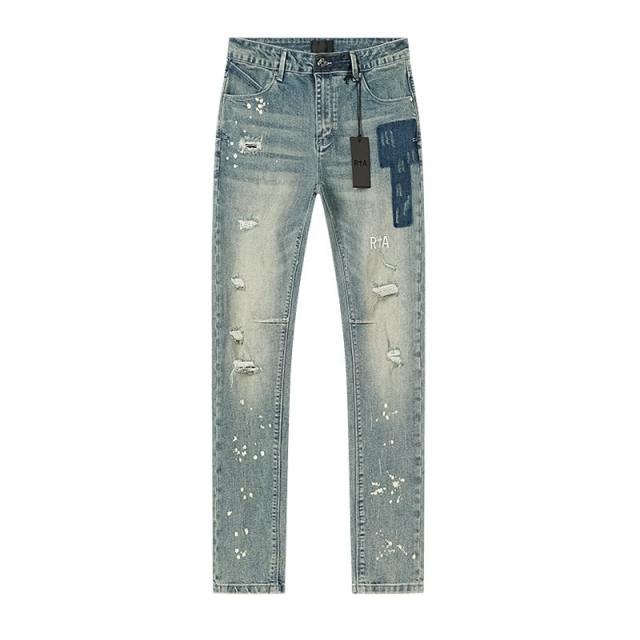Embroidered Letter Splatter-Print Jeans 28750111