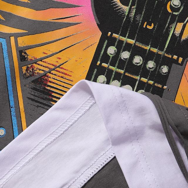 Rock Gesture Guitar Neck Silver Hot Stamping Print Washed Version Long Sleeve T-Shirt 28758377