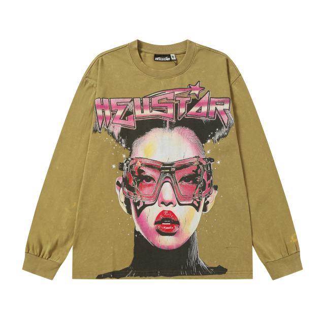 Portrait Print Washed Version Long Sleeve T-Shirt 2 colors 28713164