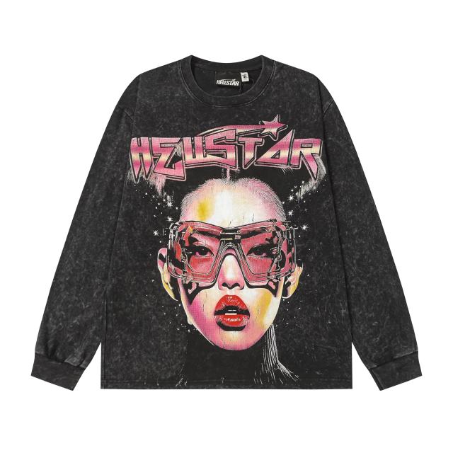 Portrait Print Washed Version Long Sleeve T-Shirt 2 colors 28713164