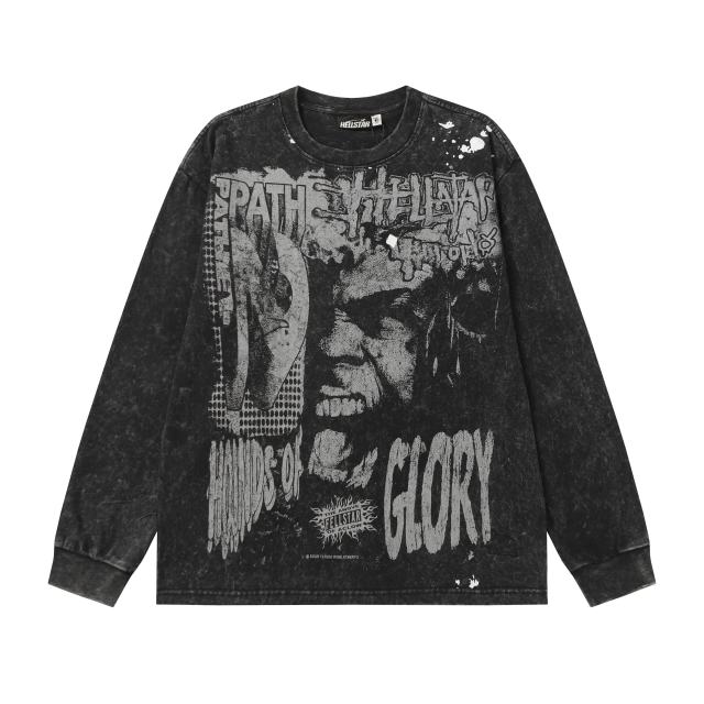 Portrait Logo Ink-Splash Print Washed Version Long Sleeve T-Shirt 28713174