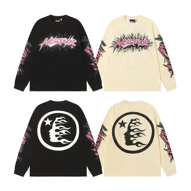 Pink Logo Black Flame Print Long Sleeve T-Shirt 2 colors 28704411