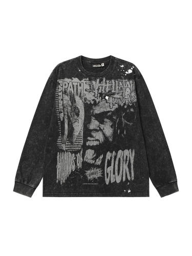 Portrait Logo Ink-Splash Print Washed Version Long Sleeve T-Shirt 28713174