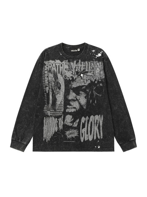 Portrait Logo Ink-Splash Print Washed Version Long Sleeve T-Shirt 28713174