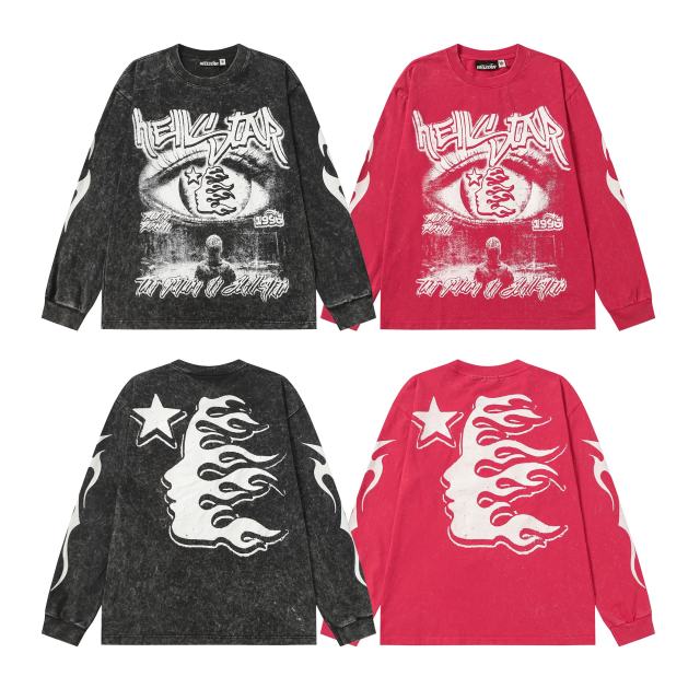 Devil's Eye Print Washed Version Long Sleeve T-Shirt 2 colors 28709905