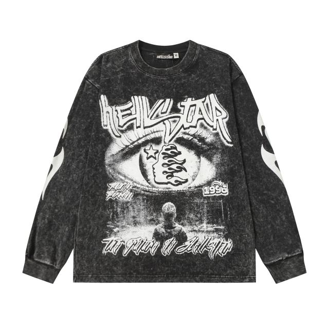 Devil's Eye Print Washed Version Long Sleeve T-Shirt 2 colors 28709905