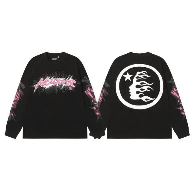 Pink Logo Black Flame Print Long Sleeve T-Shirt 2 colors 28704411