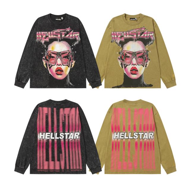 Portrait Print Washed Version Long Sleeve T-Shirt 2 colors 28713164