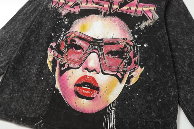 Portrait Print Washed Version Long Sleeve T-Shirt 2 colors 28713164