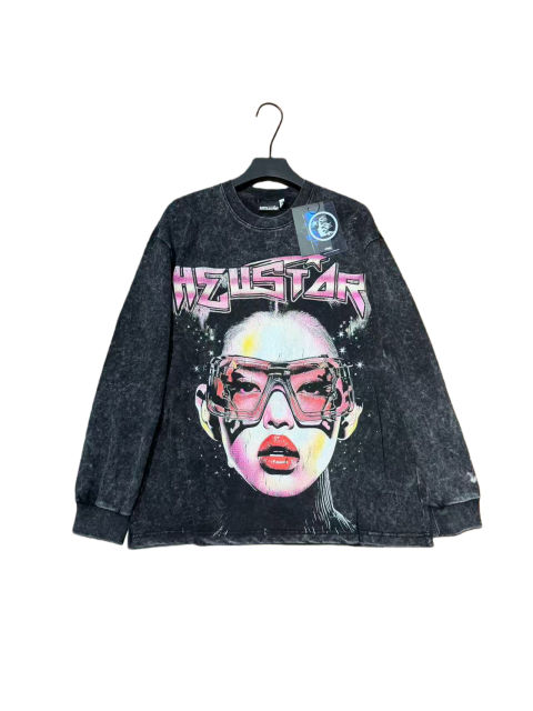 Portrait Print Washed Version Long Sleeve T-Shirt 2 colors 28713164