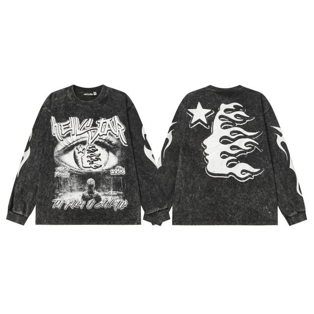 Devil's Eye Print Washed Version Long Sleeve T-Shirt 2 colors 28709905