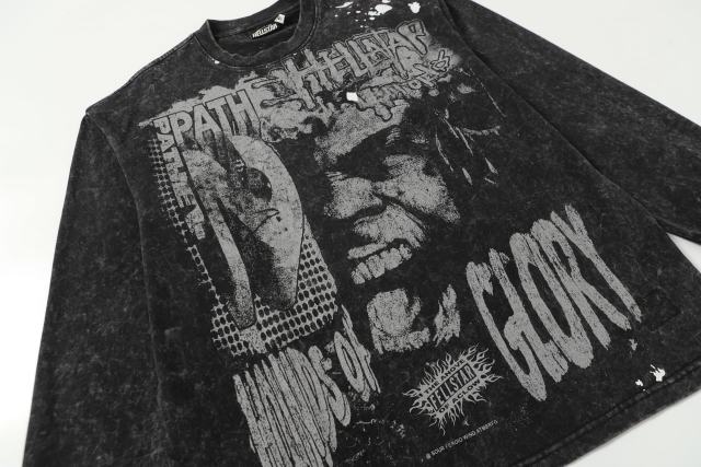 Portrait Logo Ink-Splash Print Washed Version Long Sleeve T-Shirt 28713174
