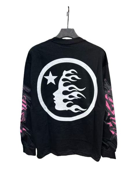 Pink Logo Black Flame Print Long Sleeve T-Shirt 2 colors 28704411