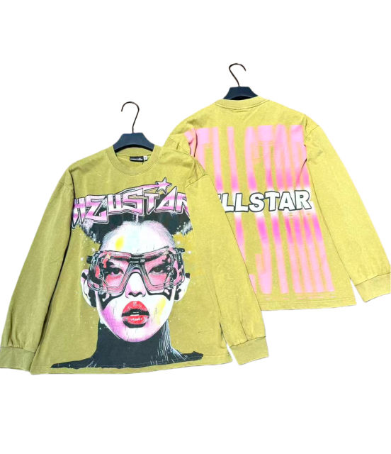 Portrait Print Washed Version Long Sleeve T-Shirt 2 colors 28713164