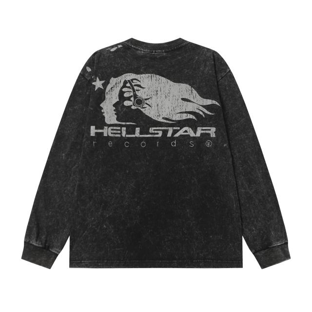 Portrait Logo Ink-Splash Print Washed Version Long Sleeve T-Shirt 28713174
