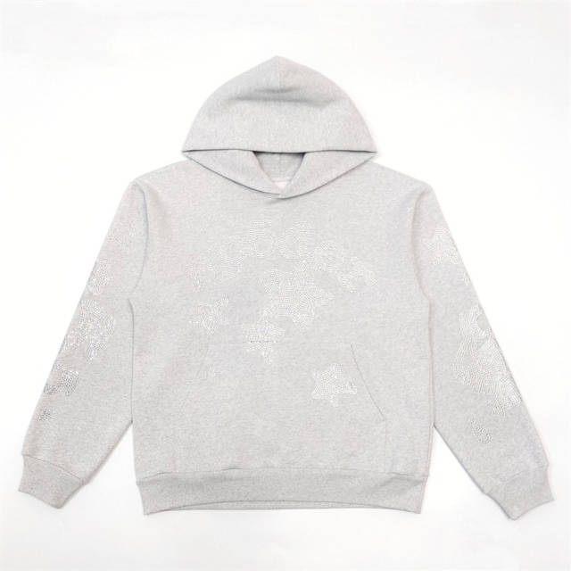 1:1 TOP Quality White Rhinestone Large Star Hoodie & Pants Set