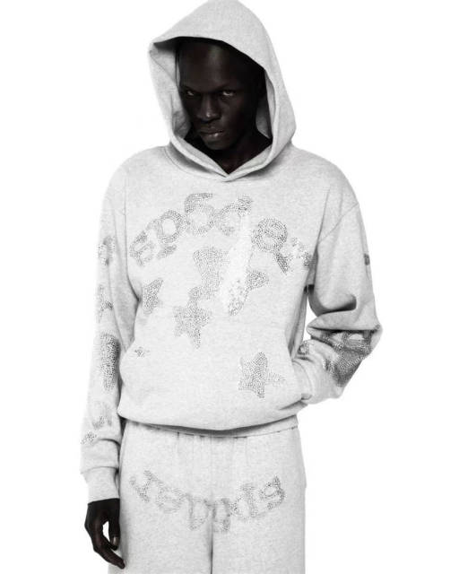 1:1 TOP Quality White Rhinestone Large Star Hoodie & Pants Set