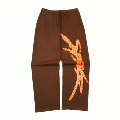 1:1 TOP Quality Orange Rhinestone Brown Hoodie & Pants Set