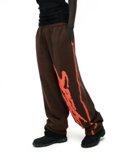 1:1 TOP Quality Orange Rhinestone Brown Hoodie & Pants Set
