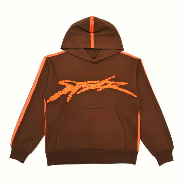 1:1 TOP Quality Orange Rhinestone Brown Hoodie & Pants Set