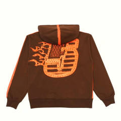 1:1 TOP Quality Orange Rhinestone Brown Hoodie & Pants Set