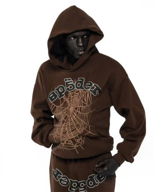 1:1 TOP Quality Rhinestone Brown Hoodie & Pants Set