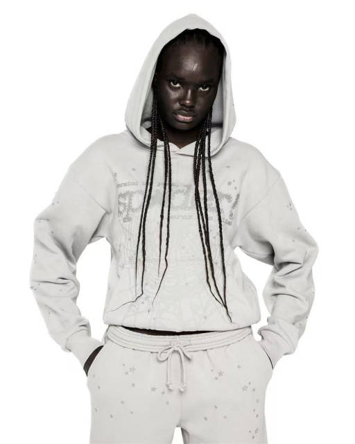 1:1 TOP Quality Gray Fonts Foaming Print Hoodie & Pants Set