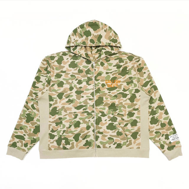 1:1 Top Quality Green Camouflage Orange French Print Hoodie & Pants Set