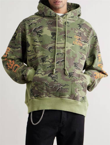 1:1 Top Quality Green Camouflage Orange French Print Hoodie & Pants Set