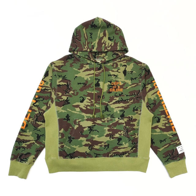 1:1 Top Quality Green Camouflage Orange French Print Hoodie & Pants Set