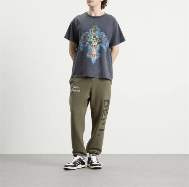 1:1 Top Quality Navy Blue French Letter Patchwork Pants