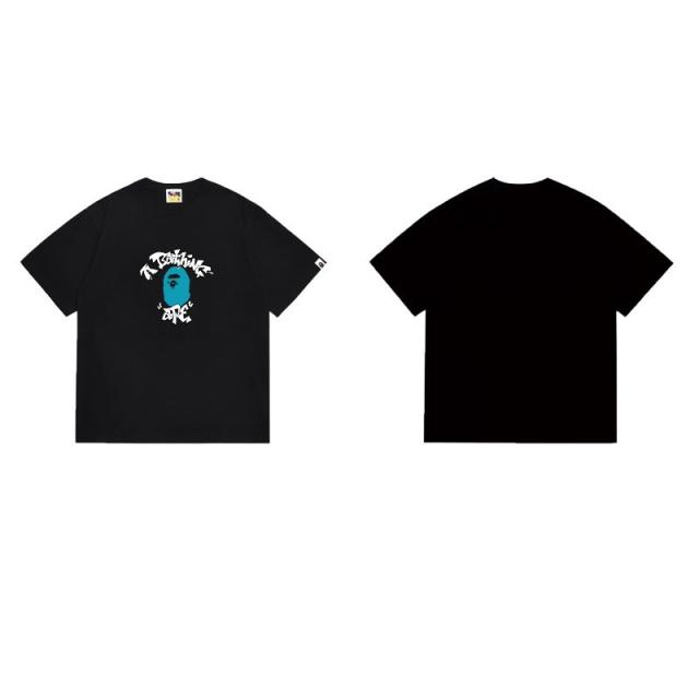 Bape Blue Logo T-Shirt Black White