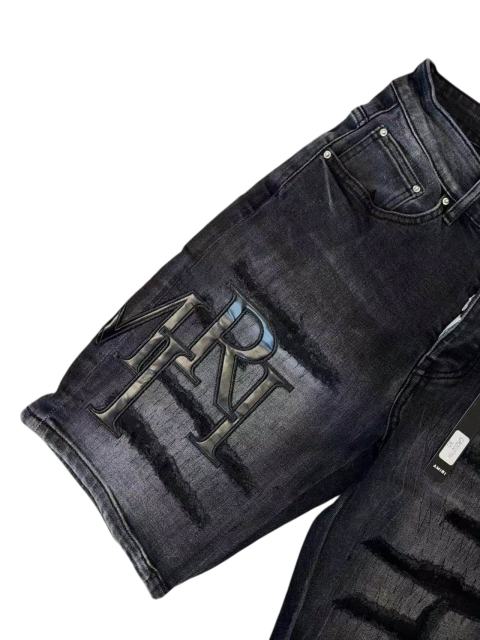 1:1 quality version Logo Patch Horizontal Striped Ripped Denim Shorts 28920234