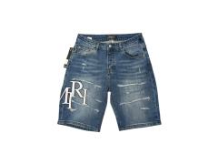 1:1 quality version Fluffy Embroidered Logo Distressed Denim Shorts 28920251